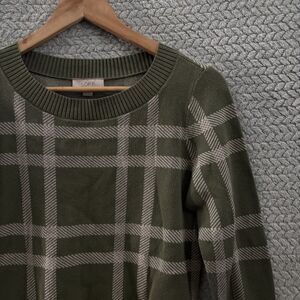 LOFT Outlet Olive Green Plaid Crewneck Sweater Size XS Grandpacore Dark Academia
